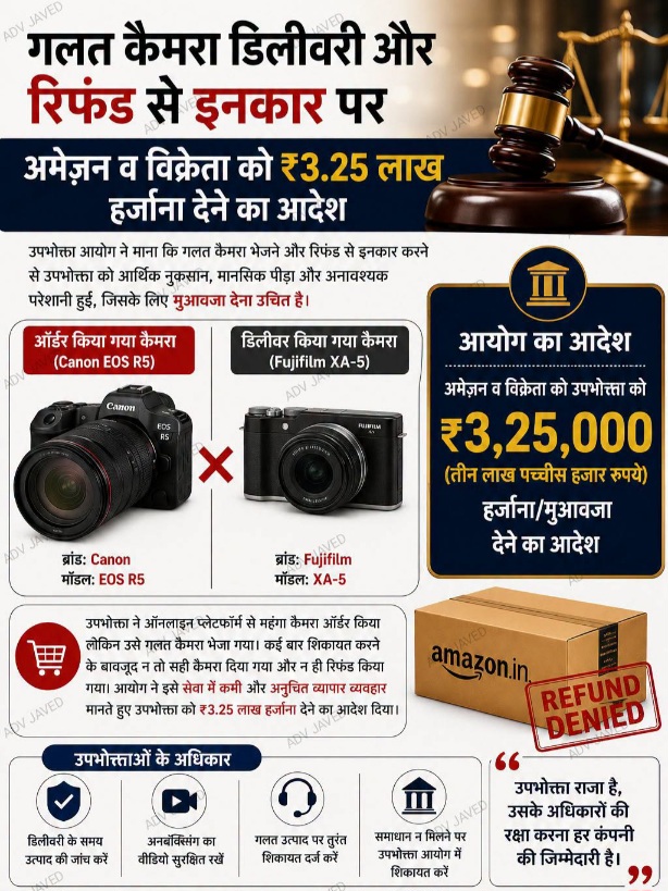 गलत सामान भेजने और रिफंड से इनकार पर अमेज़न व रिटेलर दोषी, उपभोक्ता आयोग ने मुआवजा देने का दिया आदेश गलत सामान भेजने और रिफंड से इनकार पर अमेज़न व रिटेलर दोषी, उपभोक्ता आयोग ने मुआवजा देने का दिया आदेश
