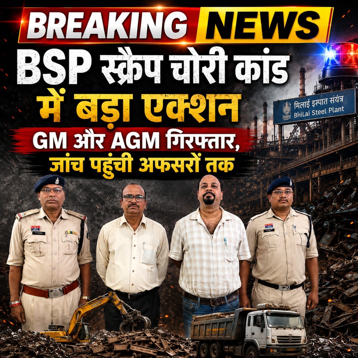 भिलाई स्टील प्लांट में संगठित लौह स्क्रैप चोरी पर पुलिस का बड़ा एक्शन :बीएसपी केGM औरAGM गिरफ्तार , अब तक 15 आरोपी गिरफ्तार भिलाई स्टील प्लांट में संगठित लौह स्क्रैप चोरी पर पुलिस का बड़ा एक्शन :बीएसपी केGM औरAGM गिरफ्तार , अब तक 15 आरोपी गिरफ्तार